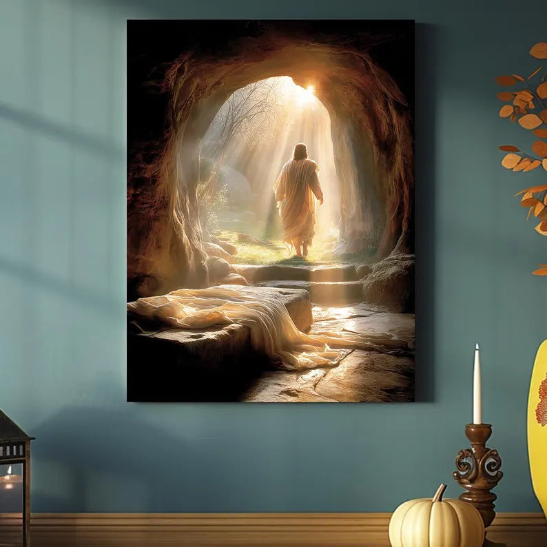 Risen Jesus Canvas Print, Empty Tomb Christian Wall Art, Easter Religious Canvas Decor