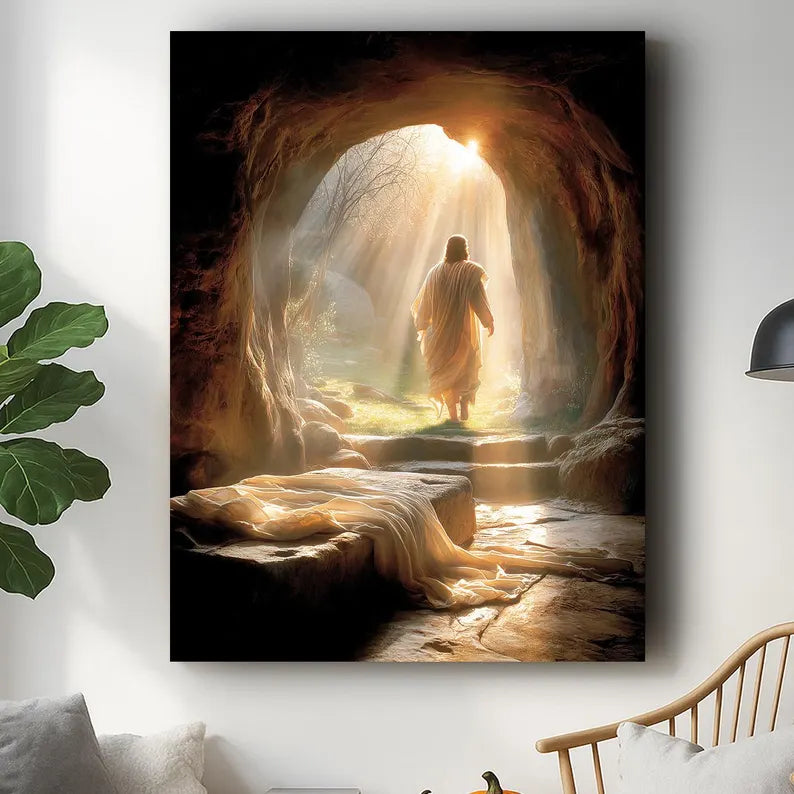 Risen Jesus Canvas Print, Empty Tomb Christian Wall Art, Easter Religious Canvas Decor
