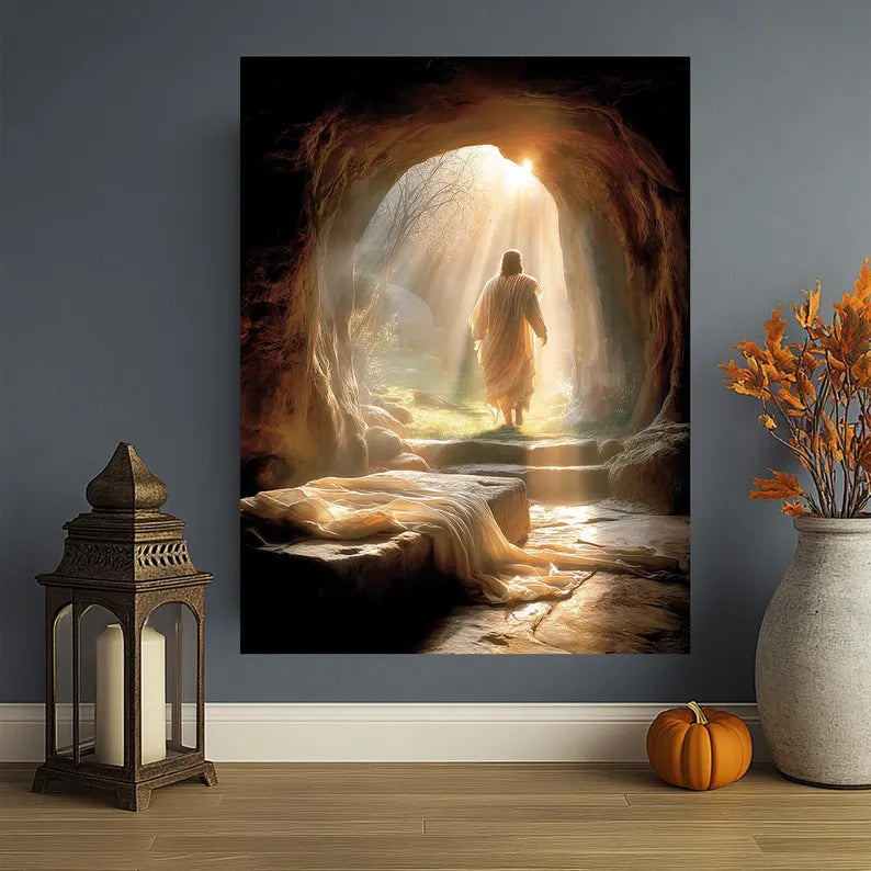 Risen Jesus Canvas Print, Empty Tomb Christian Wall Art, Easter Religious Canvas Decor