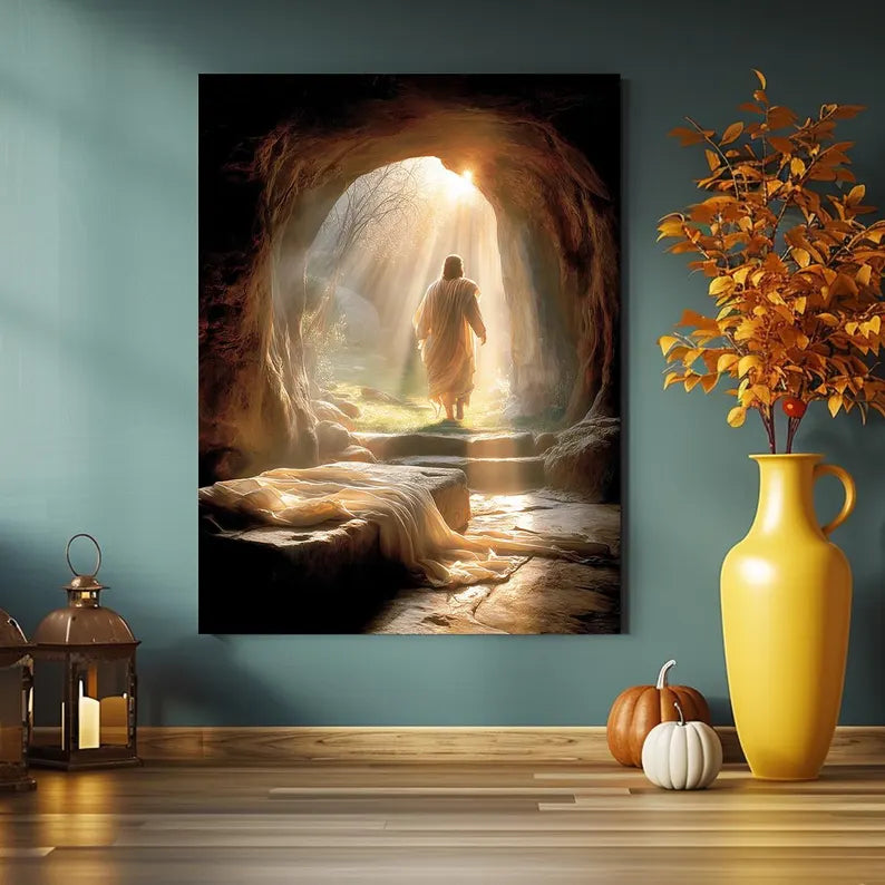 Risen Jesus Canvas Print, Empty Tomb Christian Wall Art, Easter Religious Canvas Decor