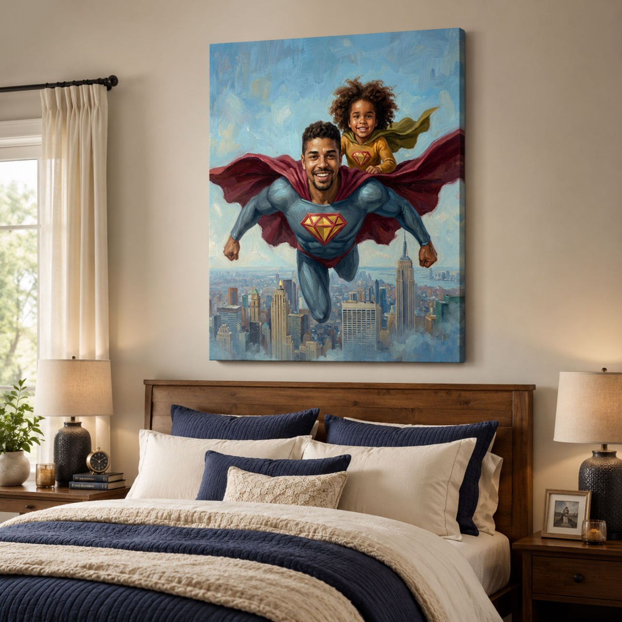Custom Face Father’s Day Superhero Canvas, Personalized Dad Hero Wall Art, Funny Gift for Dad