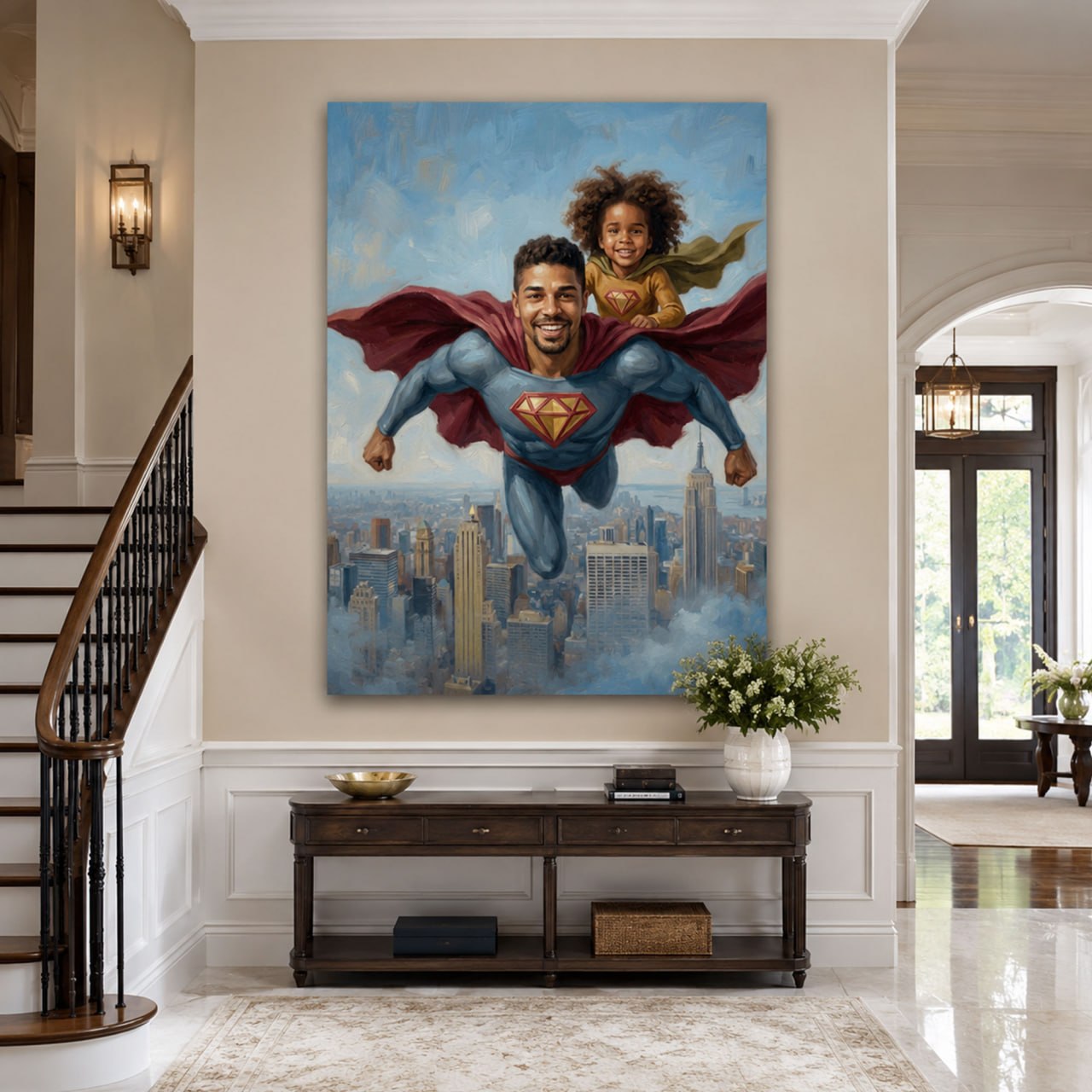 Custom Face Father’s Day Superhero Canvas, Personalized Dad Hero Wall Art, Funny Gift for Dad