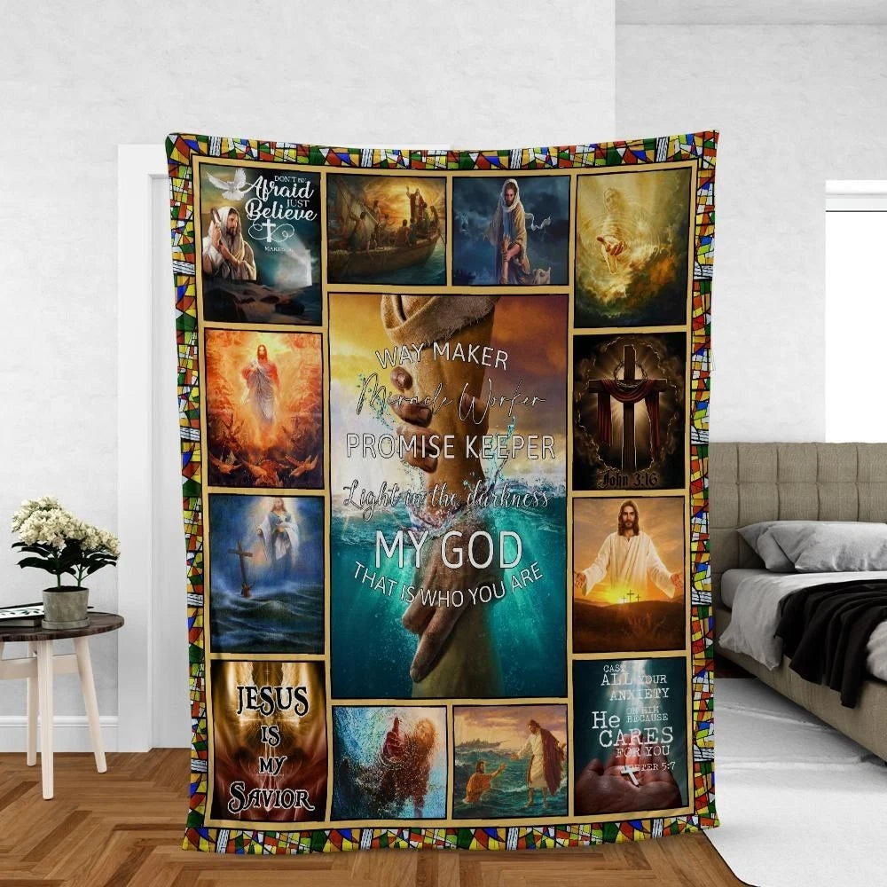 Christian Jesus Fleece Blanket, Faith Inspired Throw, Religious Gift for Believers, Soft Cozy Christian Blanket, Inspirational Home Decor