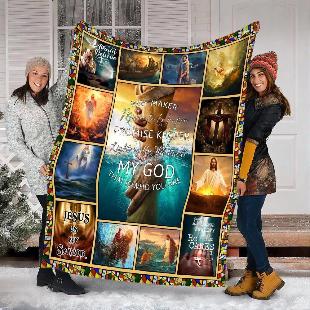 Christian Jesus Fleece Blanket, Faith Inspired Throw, Religious Gift for Believers, Soft Cozy Christian Blanket, Inspirational Home Decor