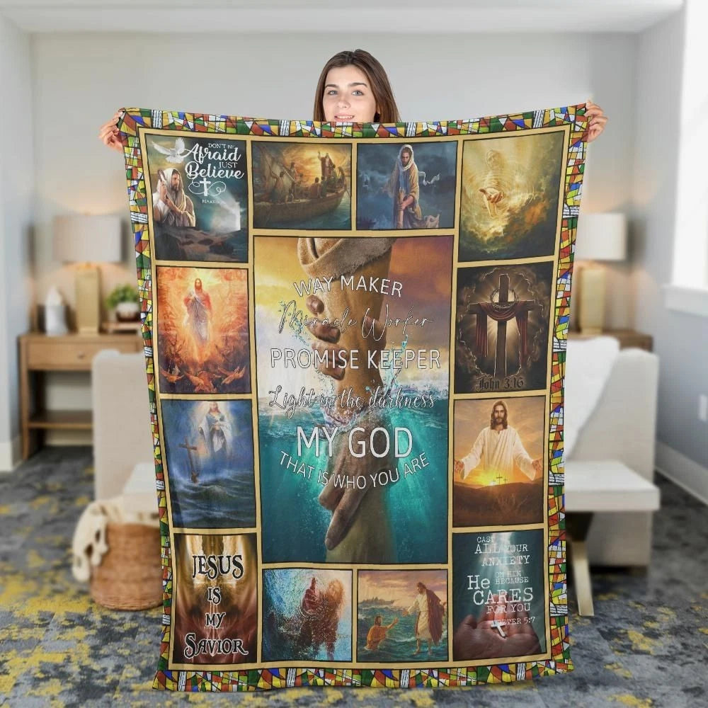 Christian Jesus Fleece Blanket, Faith Inspired Throw, Religious Gift for Believers, Soft Cozy Christian Blanket, Inspirational Home Decor