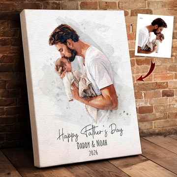First Father’s Day Gift, Custom Watercolor Dad Portrait Canvas, Personalized Dad Gift from Baby, Husband Birthday Gift