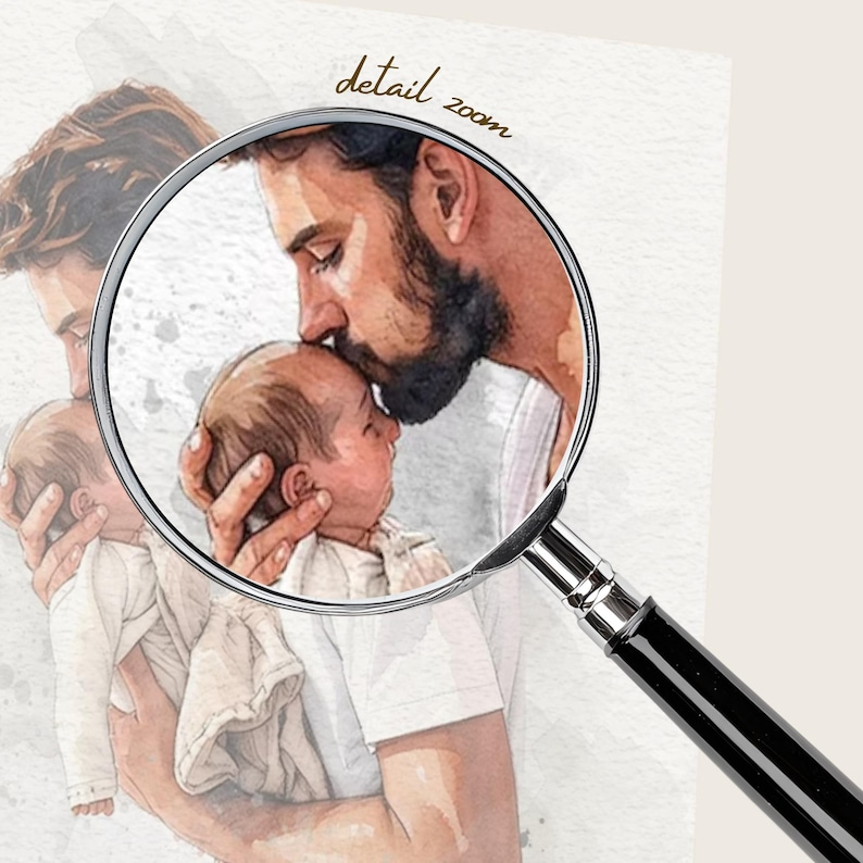 First Father’s Day Gift, Custom Watercolor Dad Portrait Canvas, Personalized Dad Gift from Baby, Husband Birthday Gift